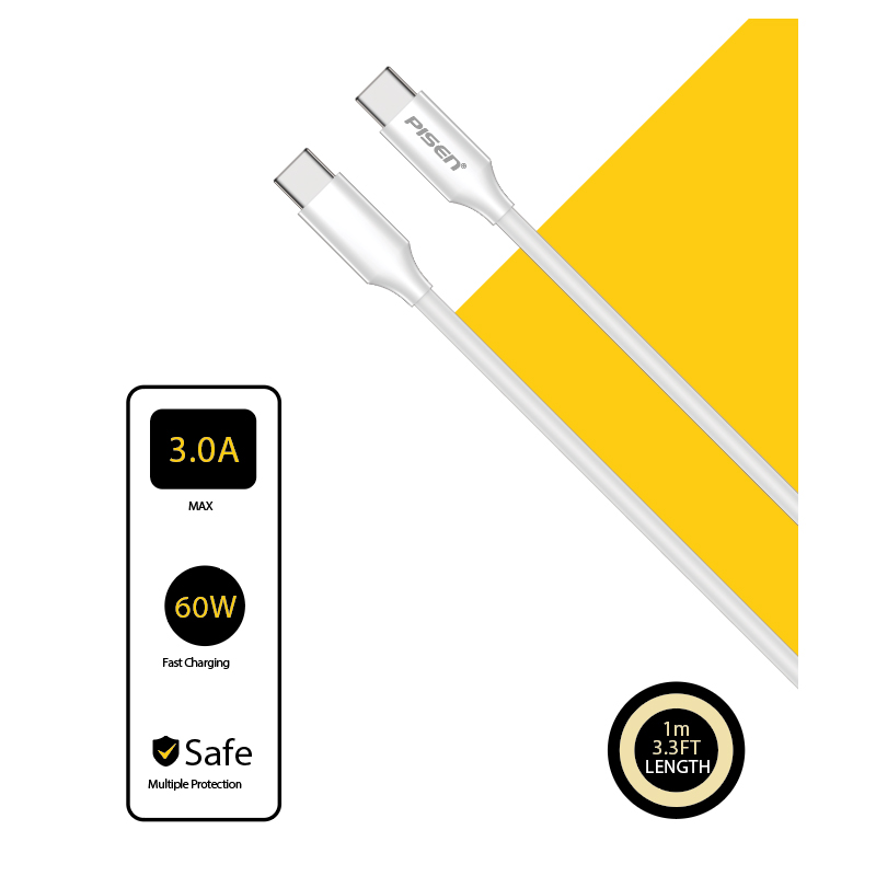 Cáp Sạc PISEN QUICK - Mr White USB-C PD 60W - CC-PD01-1000(GLB)