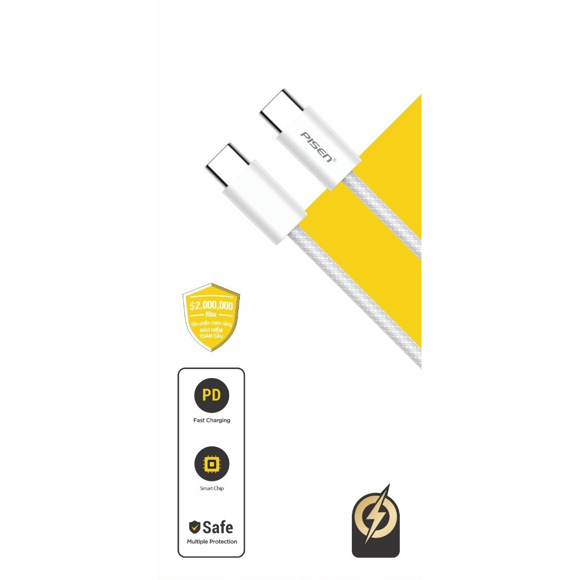 Cáp Sạc PISEN QUICK - Flower USB-C PD60W Anti-Break - CC-PD07-1000(Anti)