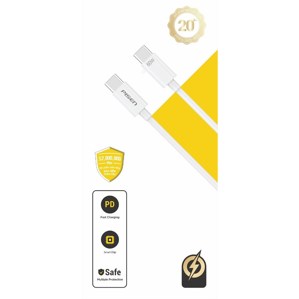 Cáp Sạc PISEN QUICK - Racing USB-C PD60W - CC-PD08-1000